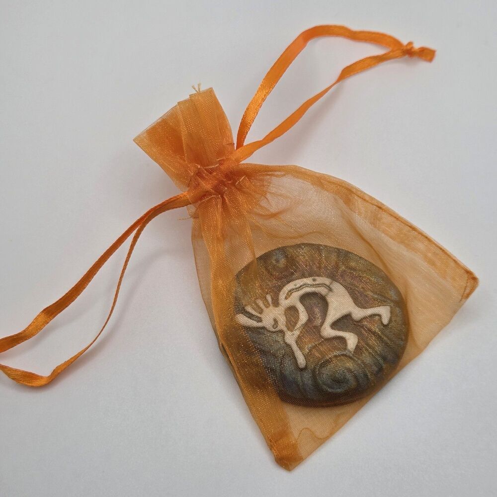 Vintage Kokopelli Raku Pottery Pocket Stone “I Am Bountiful” w/ Gift Bag - Picture 5 of 5